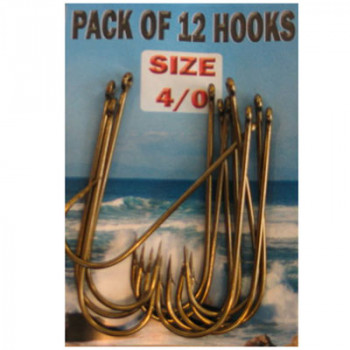Eyed SEA Fishing Hooks Size 4-0 pack of 12